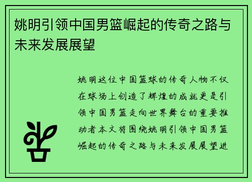 姚明引领中国男篮崛起的传奇之路与未来发展展望